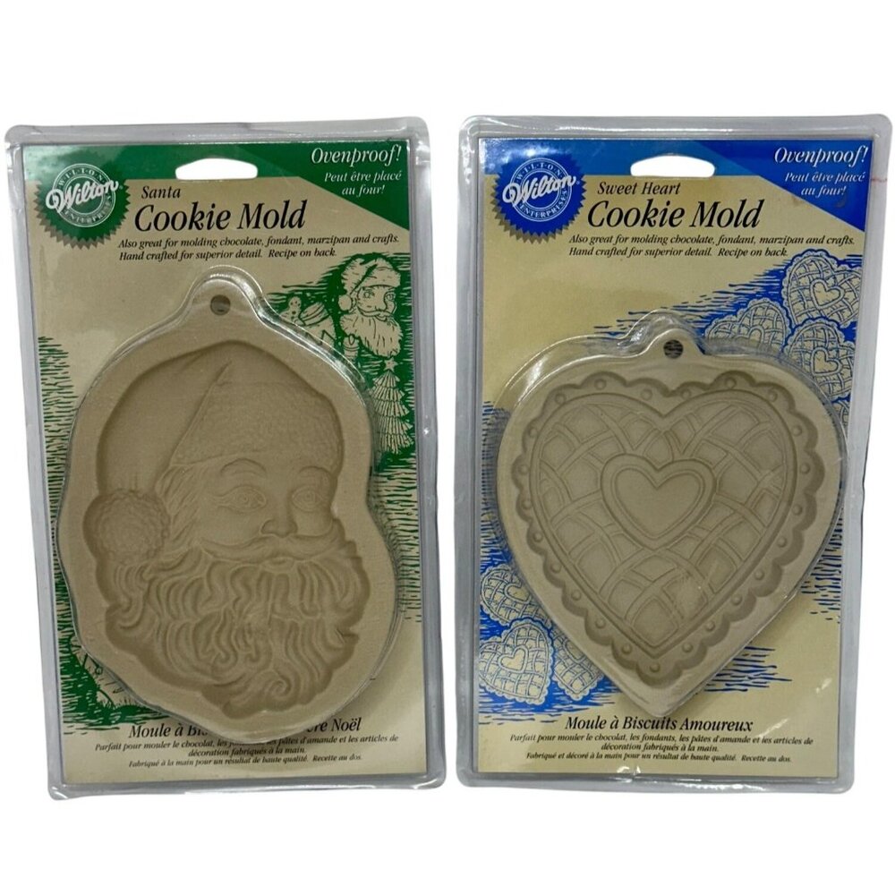 NEW Wilton Cookie Mold Set 2 Santa & Heart Valentine 6" Ovenproof Silicon Baking